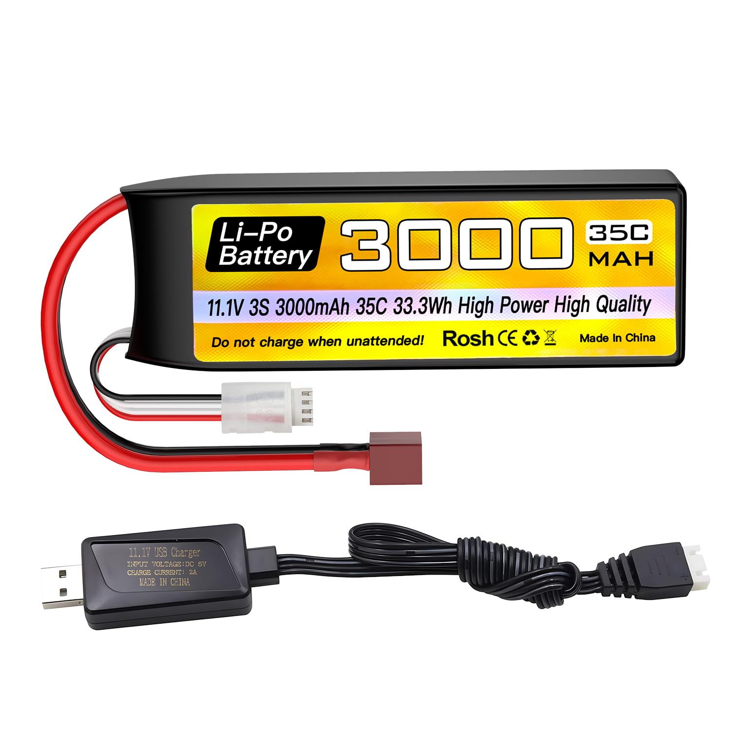 ZYGY 3S Li-ion Battery 11.1V 3000mAh 35C with T-plug with USB charging cable for RC Car Truck RC Boat RC Quadcopter FPV Drone Battery