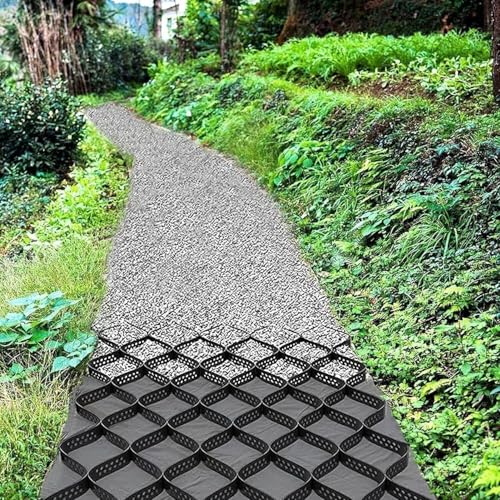 Estabilizador de entrada de geomalla de 2 pulgadas | Rejilla de tierra de grava para caminos | Refuerzo permeable de 3 a 30 pies | Soporte duradero para aceras y patio