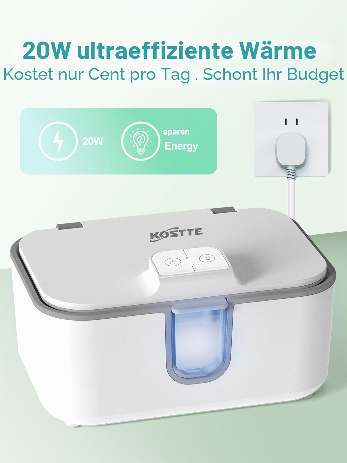 Baby Feuchttücherwärmer, größere Kapazität, Wischtuchspender, gleichmäßige Erwärmung Windel-Wischerwärmer mit Nachtlicht, Ein-/Ausschalter, Weiß