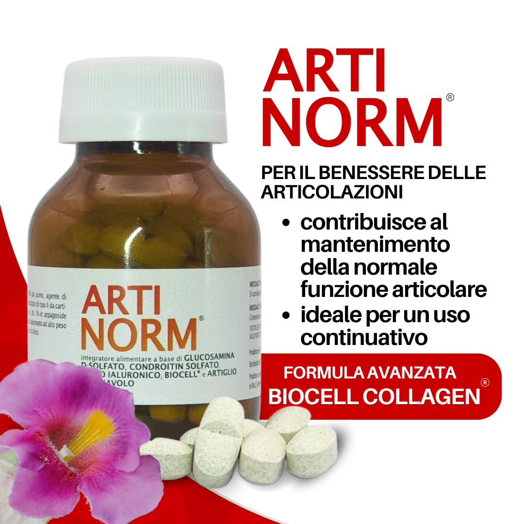 ARTINORM Integratore Alimentare – 60 Compresse con Glucosamina, Condroitina, Acido Ialuronico e Collagene BioCell
