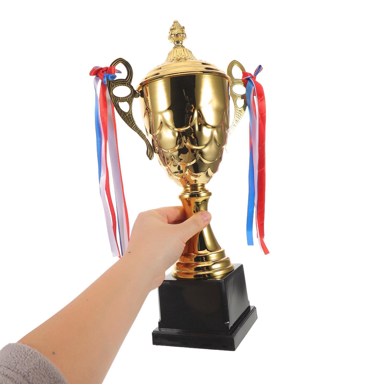 Healvian Juego de Trofeos Deportivos Dorados de 16, 5 Pulgadas con Medalla | Metal, Cinta Incluida, Ceremonia de Premiación, Torneos Corporativos, Diseño Elegante
