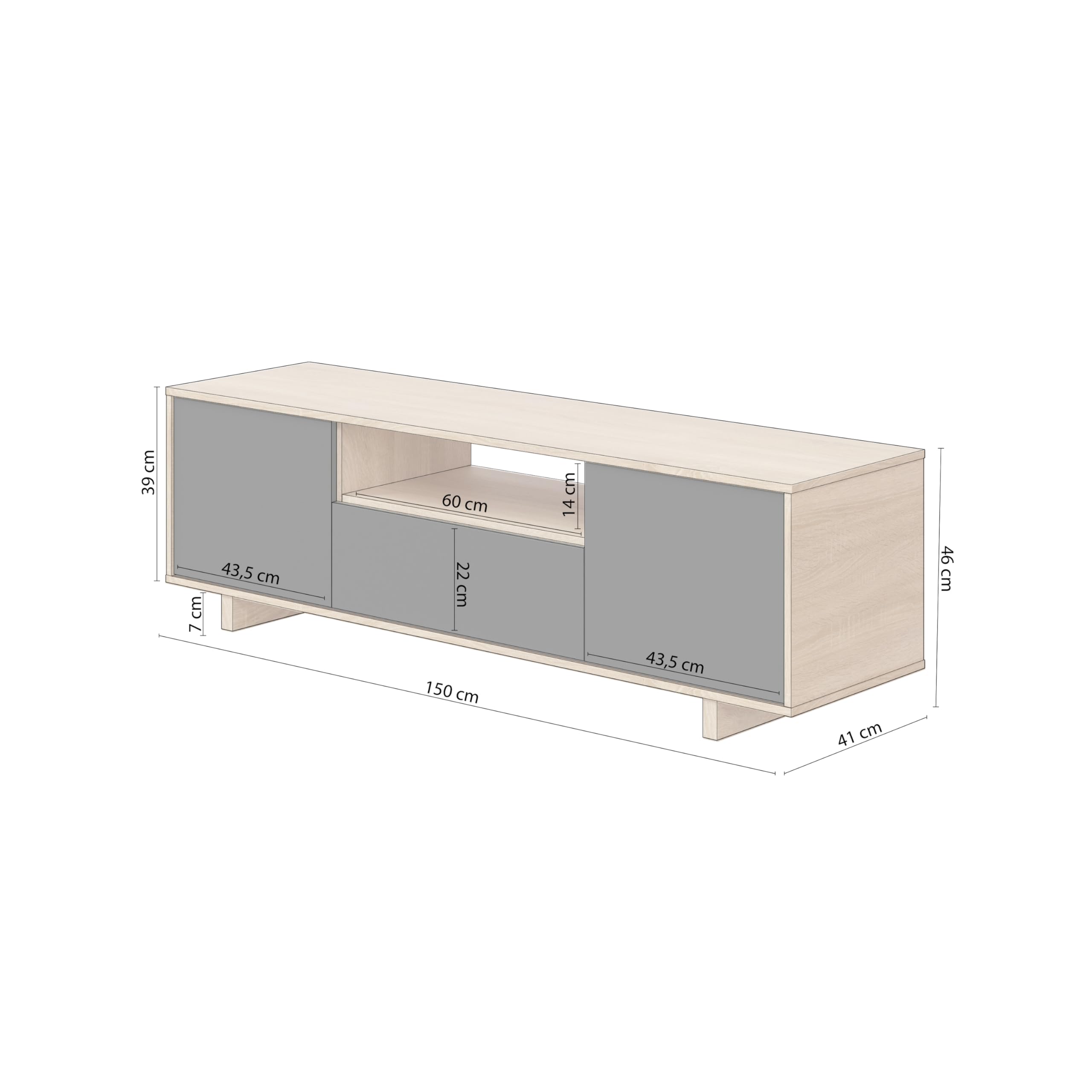 duehome | Modulo TV, Mueble de Salon, Juego de Muebles, Modelo Lino, Acabado en Roble Canadian y Gris Antracita, Medidas: 150 cm (Ancho) x 46 cm (Alto) 41 cm (Fondo)