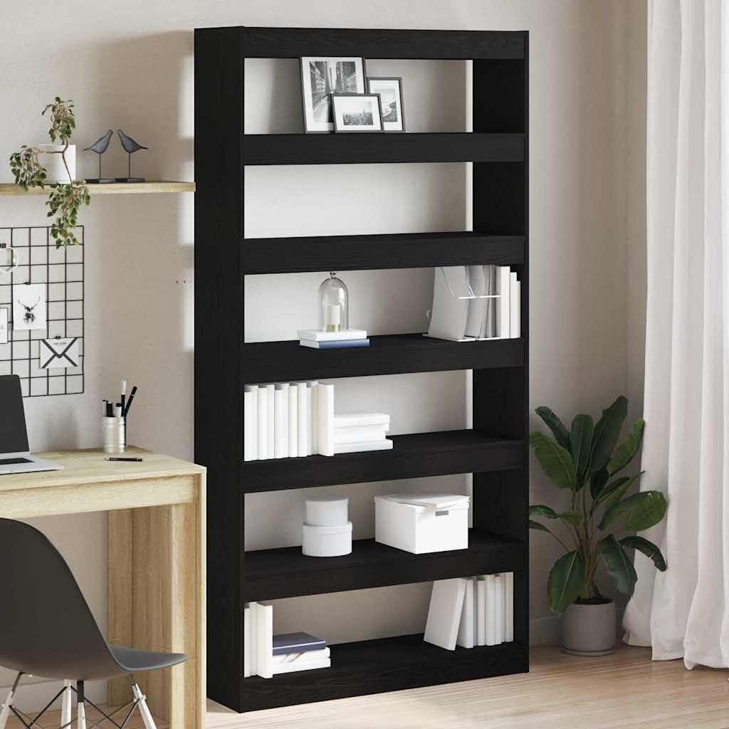 Libreria in rovere nero, 100 x 30 x 198 cm, 6 scomparti