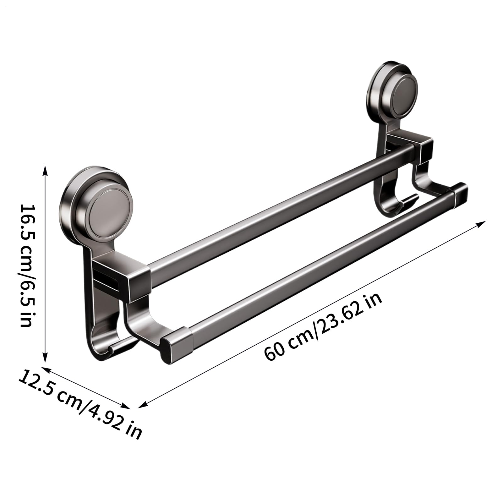 Prysznicowy Pręt Na Ręczniki Z Przyssawkami Bez Wiercenia Z Dwoma Haczykami | Łazienkowy Drążek Na Ręczniki do Użytku w Mieszkaniu, Domu, Łazience, pod Prysznicem, na Szkle, Lustrze,