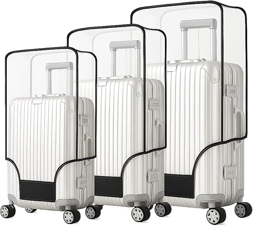Zulaxy Luggage Cover Set of 3 for Trolley Bags | Transparent PVC Suitcase Covers | Waterproof Dustproof Scratch Resistant ...