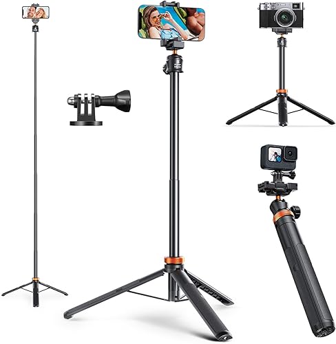 Miniatura 1 de K&F Concept Trípode para selfie stick de 62 pulgadas, soporte ligero 2 en 1 para teléfono celular y soporte para cámara con control remoto,