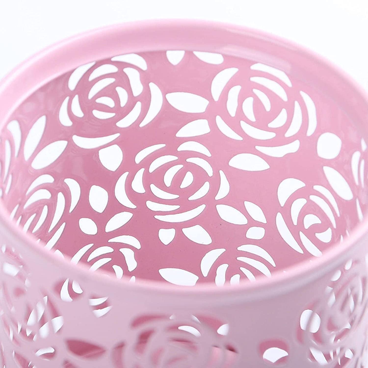 Stifthalter für den Schreibtisch, Zylinder-Stifthalter aus Metall mit hohlem Rosen-Blumen-Design, mehrfarbig, 9,7 x 8,2 cm(D-rosered)