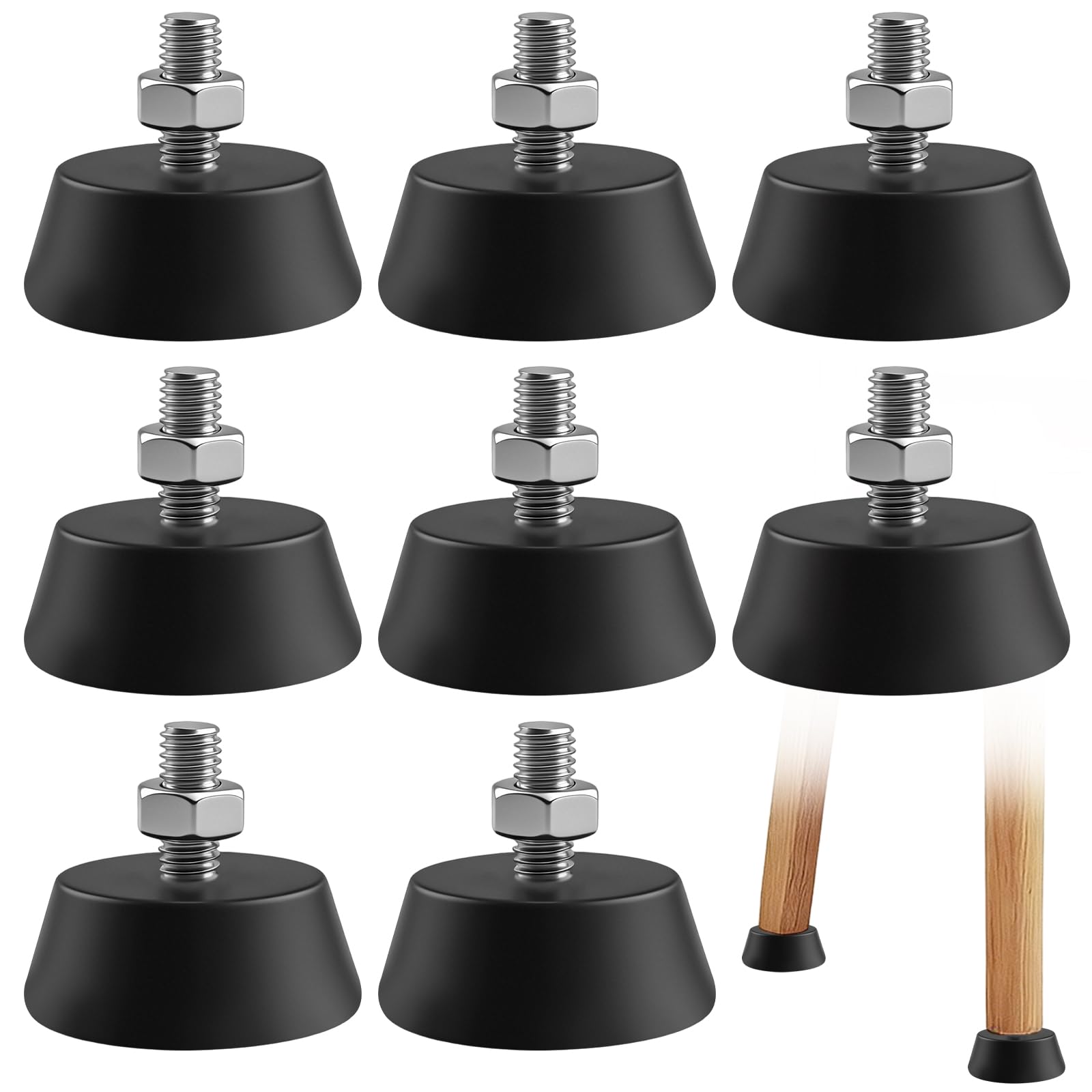 TIANLIN 8 Pack M6 x 16mm Adjustable Leveling Feet, 32mm Diameter Base, Black Shock-Absorbing Rubber Pads for Furniture, Anti-Slip and Stable, for Cabinets, Tables, Chairs, Sofas, Display Cases