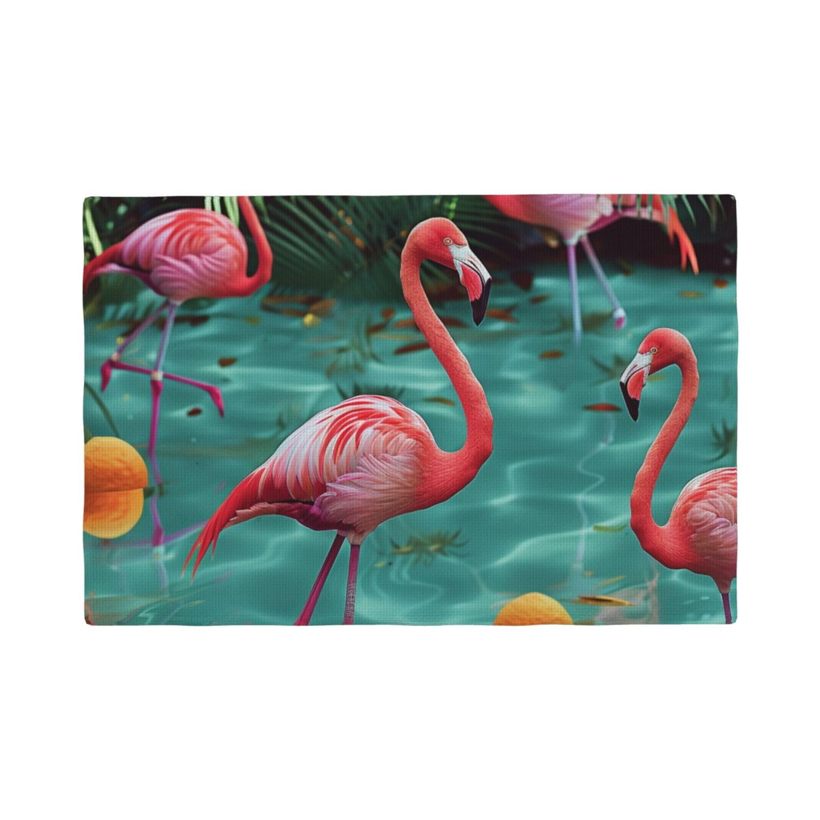 Flamingo Print Placemats Set, Heat Resistant Washable Placemat 12x18in Table Mats for Party Kitchen Dining Table Decoration Indoor Outdoor, Six Piece