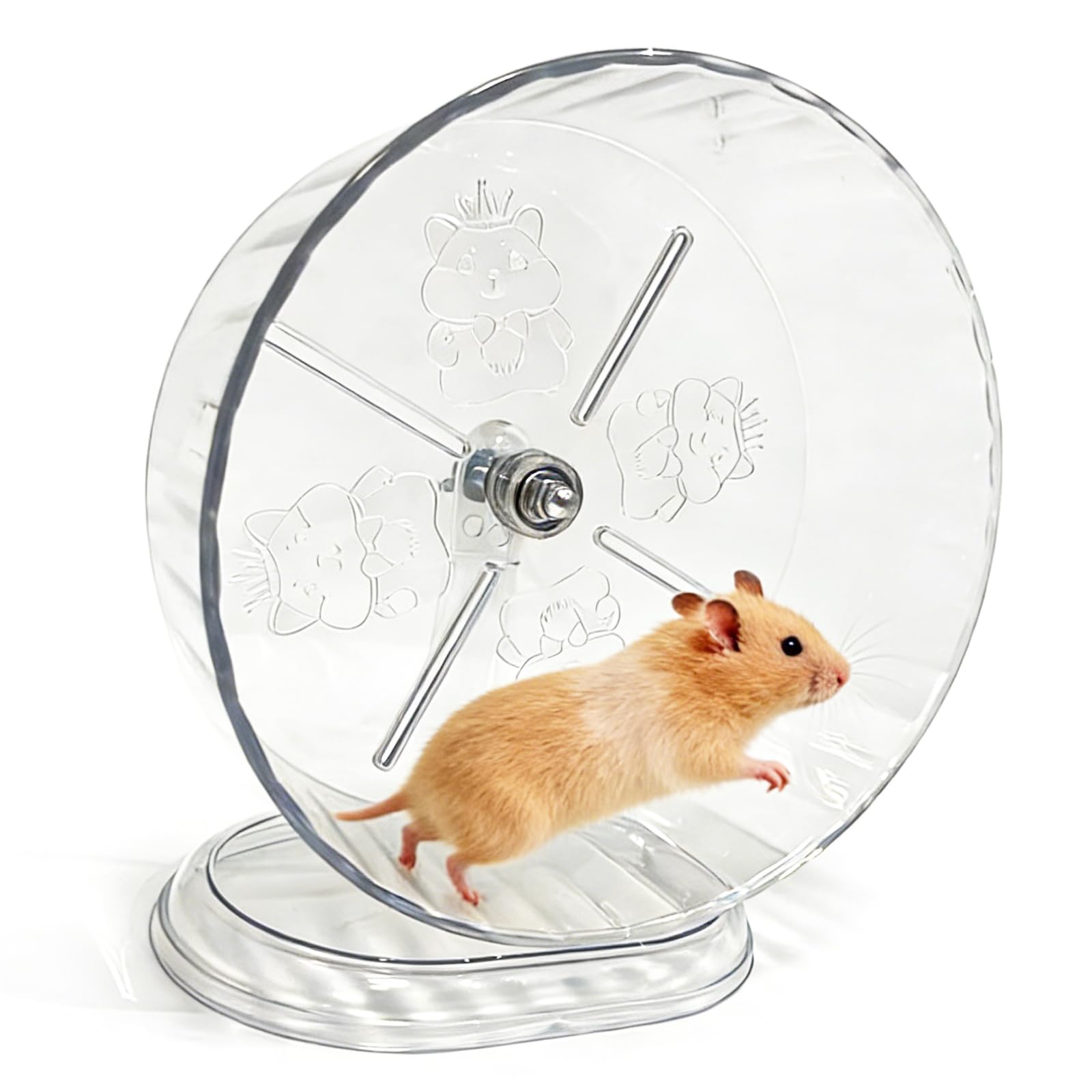 Silent Hamster Running Wheel, Small Animal Exercise Wheels Anti-Skid Adjustable Stand, Hamsters for Gerbils, Rats, Mouse, Mice, Cage Mount Transparent (9.45inch)