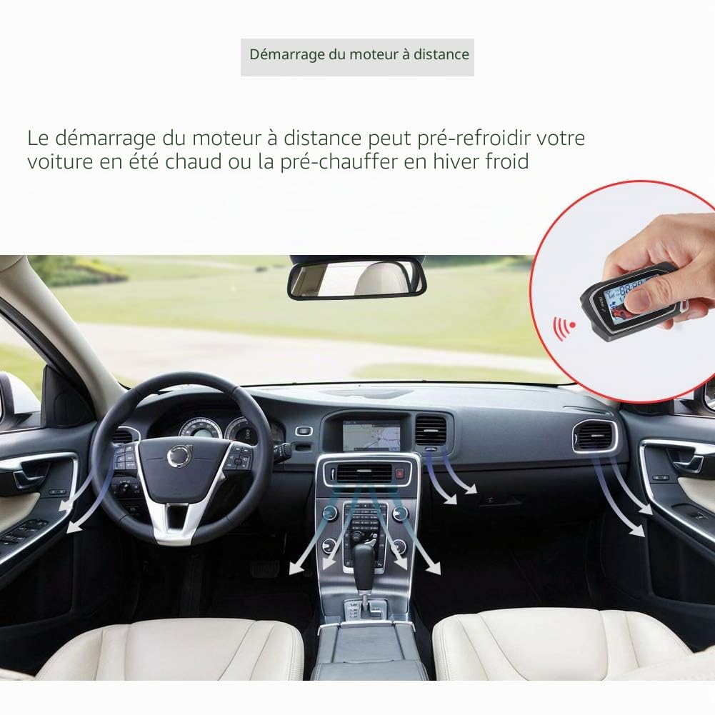 EASYGUARD Système d'alarme de voiture 2 voies EC201-M9 avec écran LCD de 1,75 pouces grand écran de téléavertisseur de choc DC 12 V