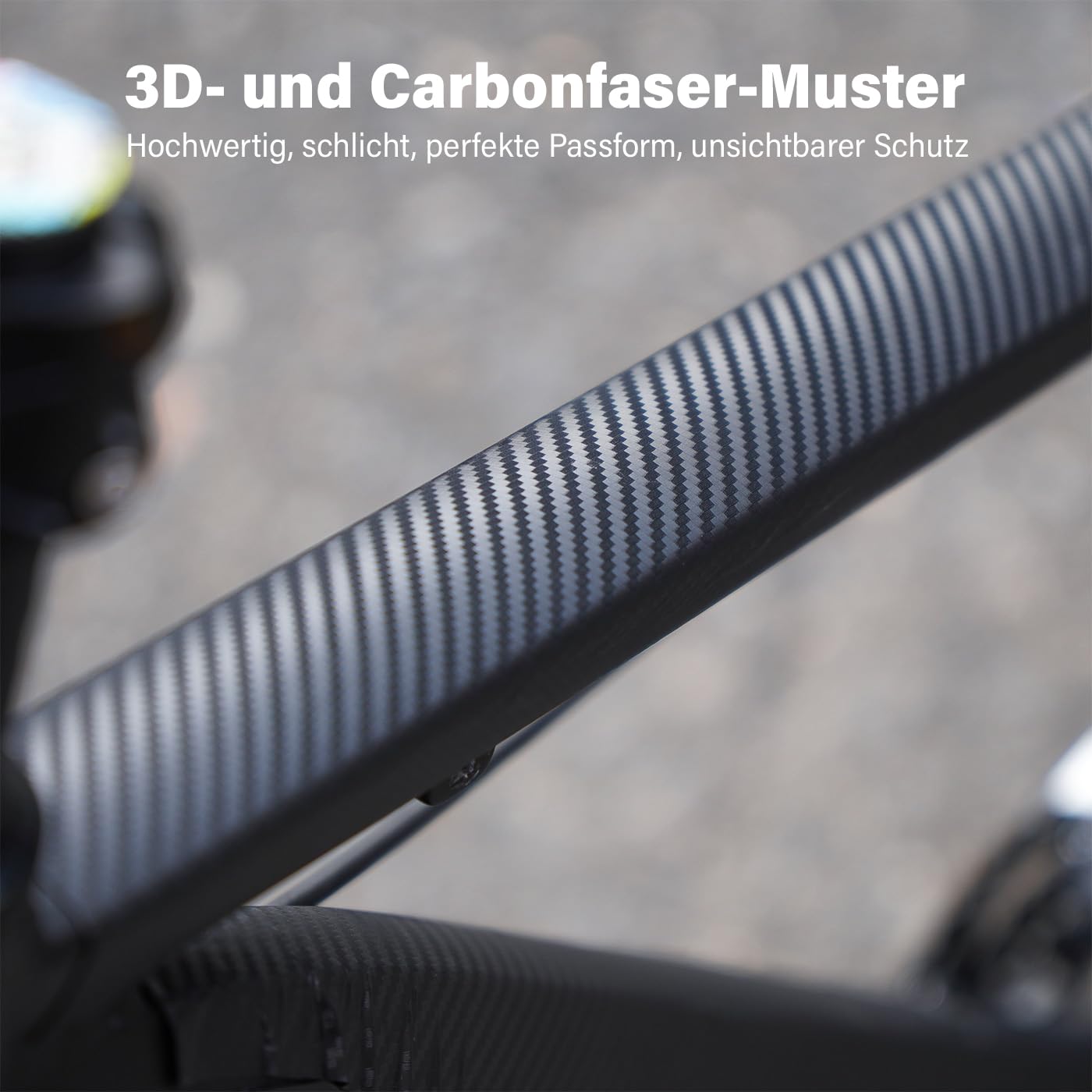Chooee Film de protection de cadre de vélo, autocollant de vélo à haute viscosité, 3 m (4 pouces x 118), motif en fibre de carbone, film de protection de peinture pour tube supérieur/inférieur, base