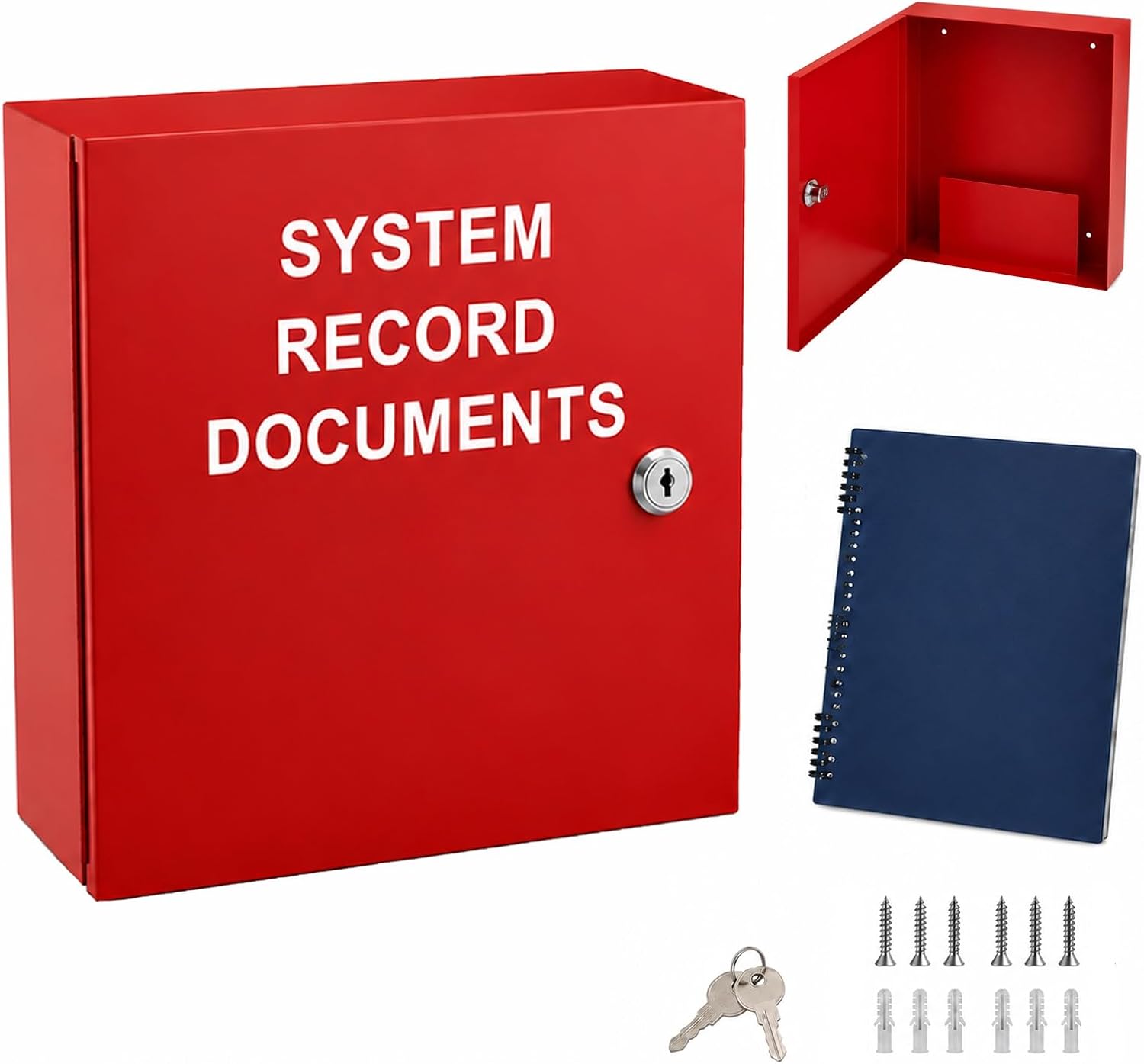 Locking System Record Documents Enclosure with Binder, 12 x 12 in | Wall Mount Design | Record Binder Included | Metal Document Storage | Keyed Door Access