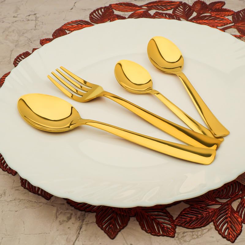 Parage 24 Pieces Premium Stainless Steel Golden Cutlery Set, Home & Kitchen with Gift Box, PVD Gold (6 Pieces Each Table Spoons, Table Forks, Dinner Spoons & Tea Spoons) with Leatherite Box offers donot miss 4 Parage 24 Pieces Premium Stainless Steel Golden Cutlery Set, Home & Kitchen with Gift Box, PVD Gold (6 Pieces Each Table Spoons, Table Forks, Dinner Spoons & Tea Spoons) with Leatherite Box offers donot miss