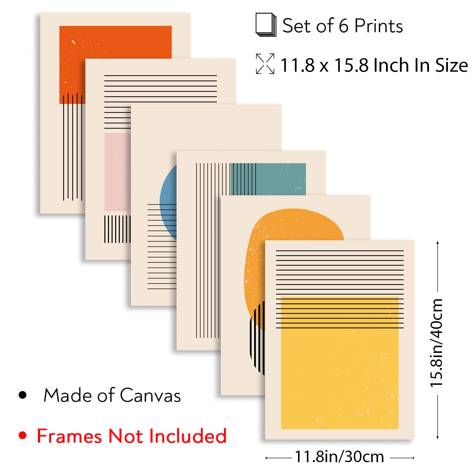 ORIGACH 6 Pcs Large Boho Wall Art Set, 30x40 cm Neutral Minimalist Wall Decor, Mid-Century Modern Geometric Abstract Wall Prints Unframed Bohemian Canvas Prints Artwork for Bathroom Bedroom Gallery