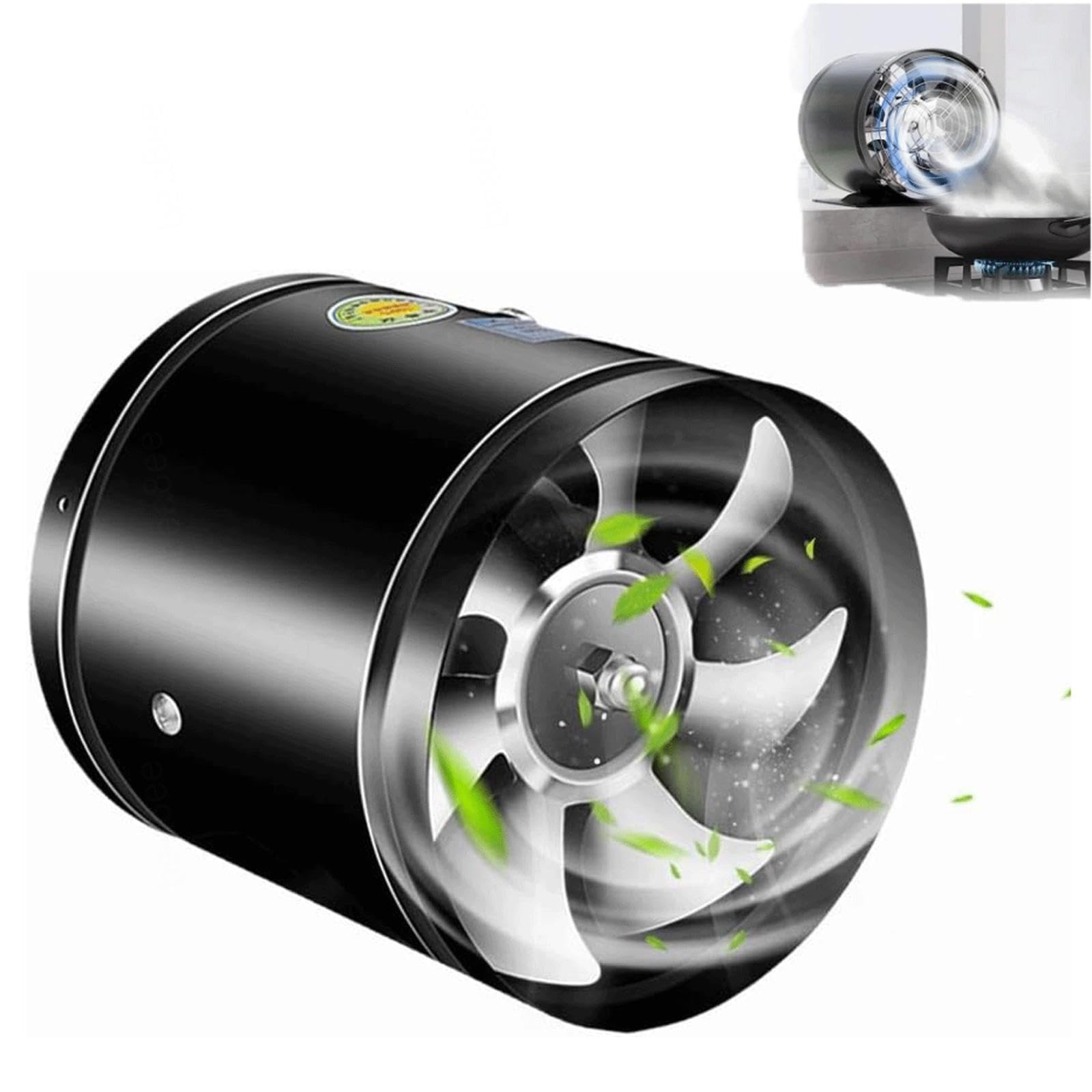 Multifunctional Powerful Mute Exhaust Fan, Portable Kitchen Exhaust Fan, High Velocity Blower, Single Side Embedded Vent Fan for ceiling,Basements, Bathrooms, Kitchens and Attics,Black-8inches