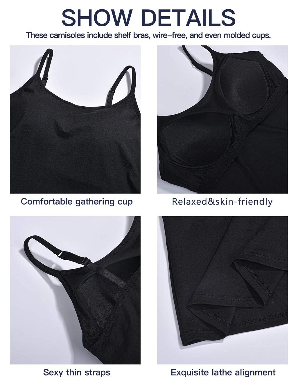Canotte da Donna a Canotta con Reggiseno Incorporato Canottiera di Base Solida Camicia Imbottita Regolabile con Spalline Sottili