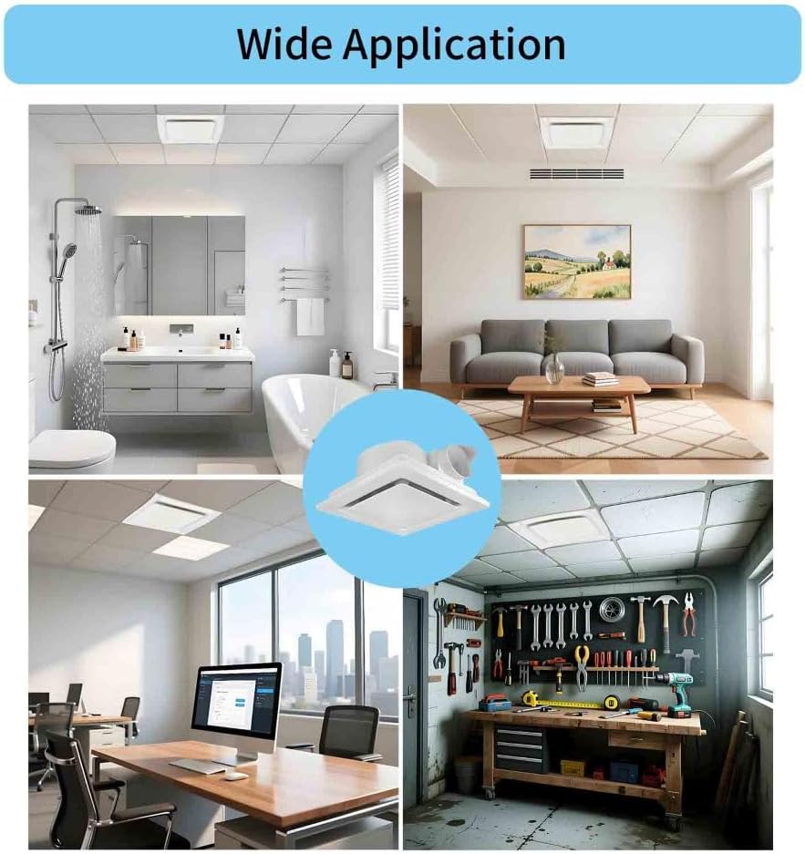 Bathroom Exhaust Fan 10" Panel, 8" Hole Size, Ceiling Mount Ventilation Fan without Light, Square Quiet Ventilation 111 CFM, 4" Duct Extractor Fan for Home Bathroom Office, White