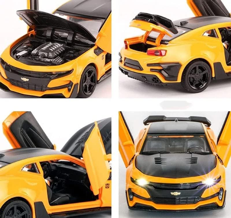 Image of 1:32 Buumble Bee Cheevrolet Camaro Diecast Metal Pullback Openable Doors Toy Cars with Flashing Light&Musical Sound for Gifts Toys for Kids Boys Girls Children