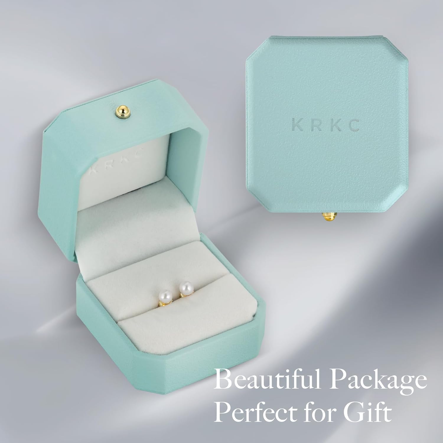 KRKC Pearl Earrings for Women, Round White AAAA+ Freshwater Real Pearl, 14k Golden Plated Sterling Silver, Handpicked Genuine Cultured Pearls, Classic Bridal Earrings, Hypoallergenic Gifts For Mom