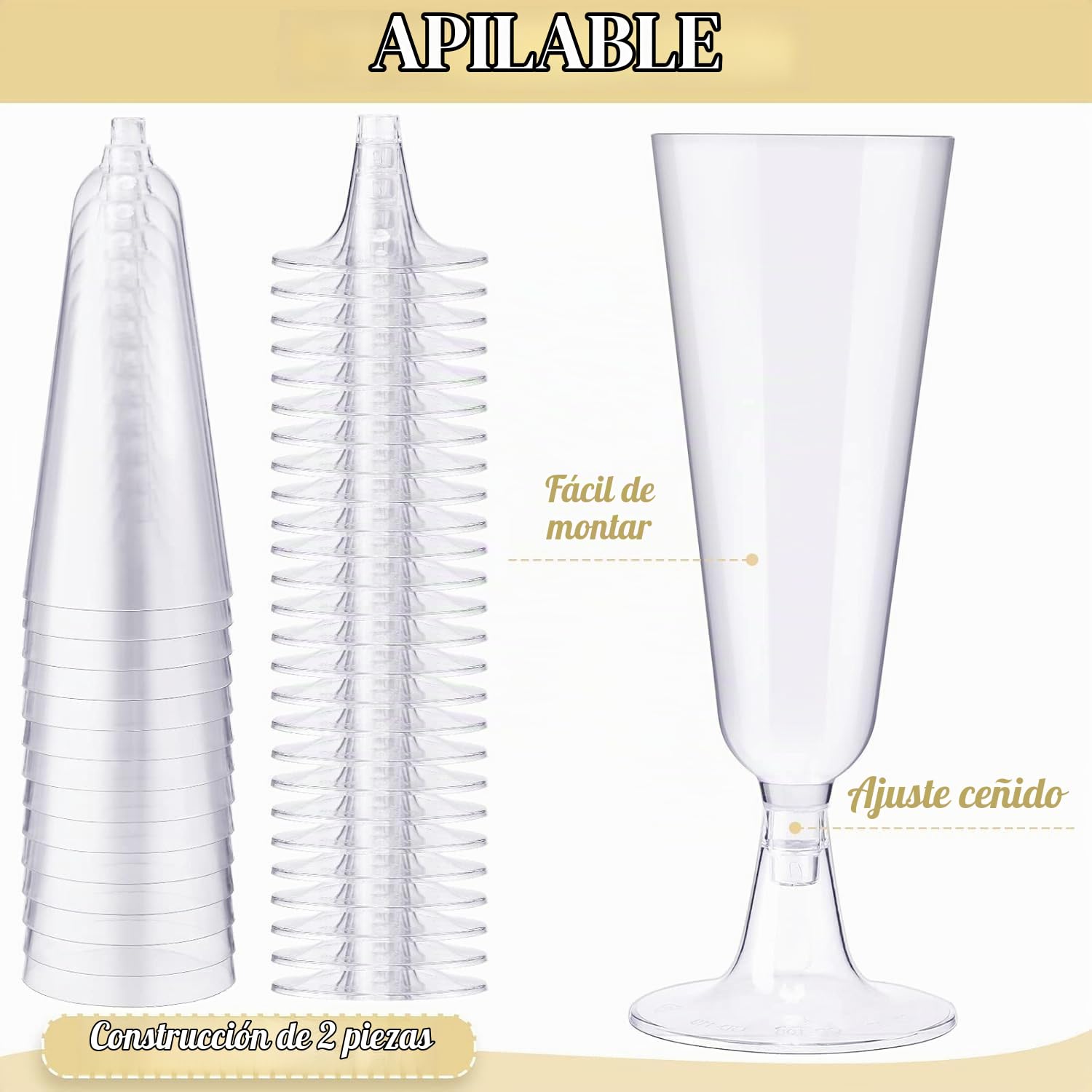 JMIATRY 100 Copas Plastico Duro 150 ml, Copas de Champán de Plástico, Copas de Vino de Plástico reutilizable para Bodas, Cumpleaños, Fiestas