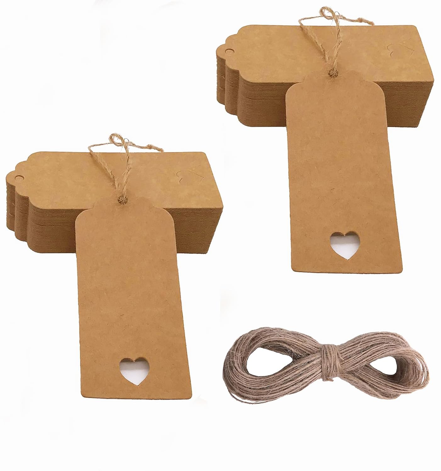 Gift Tags 100pcs Brown Kraft Paper with String Heart Shaped 4 x 9 cm for Wedding