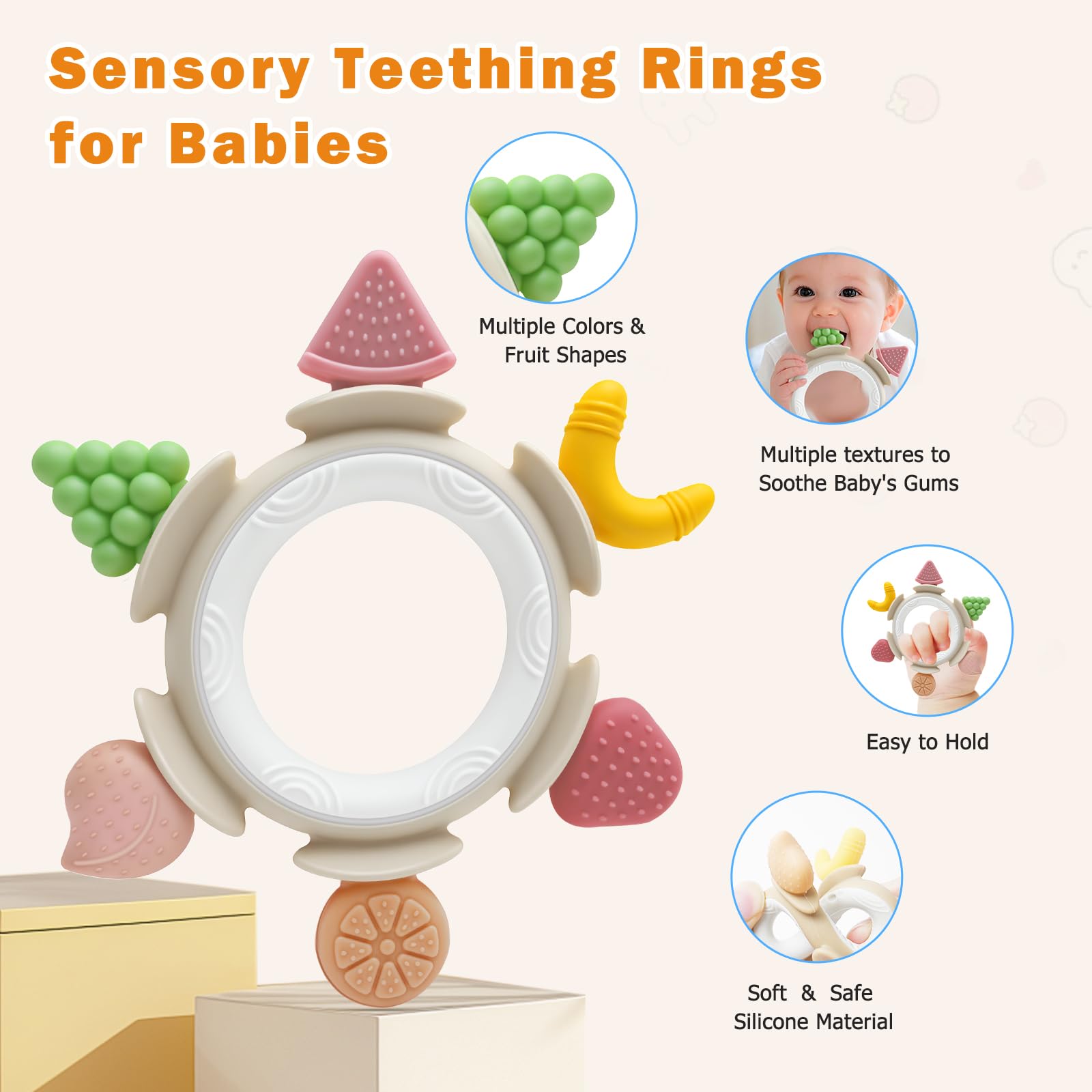 Fruit Shaped Teething Toys for Baby Silicone Teething Ring for Babies Teether Toys 0 3 6 12 Months Toddler - Image 3