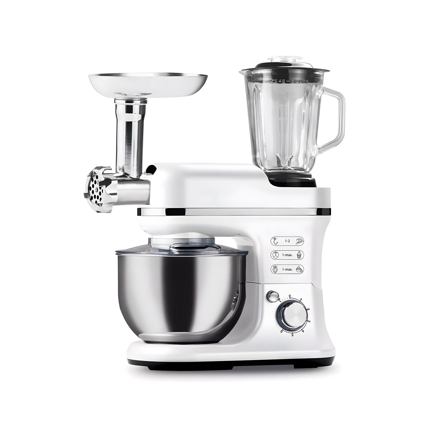 Avilia Robot da Cucina Planetaria 1900W con Tritacarne e Frullatore - Ciotola in Acciaio Inox da 6,5L - 6 Velocità e Funzione Pluse - Ideale per Impasti, Frullati e Tritature