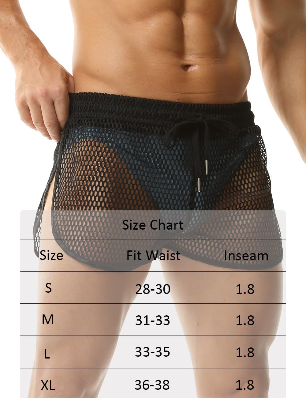 Rexcyril Men's Mesh Shorts Sexy See Through Underwear Sheer Fishnet Split Side Boxer Briefs - Image 6