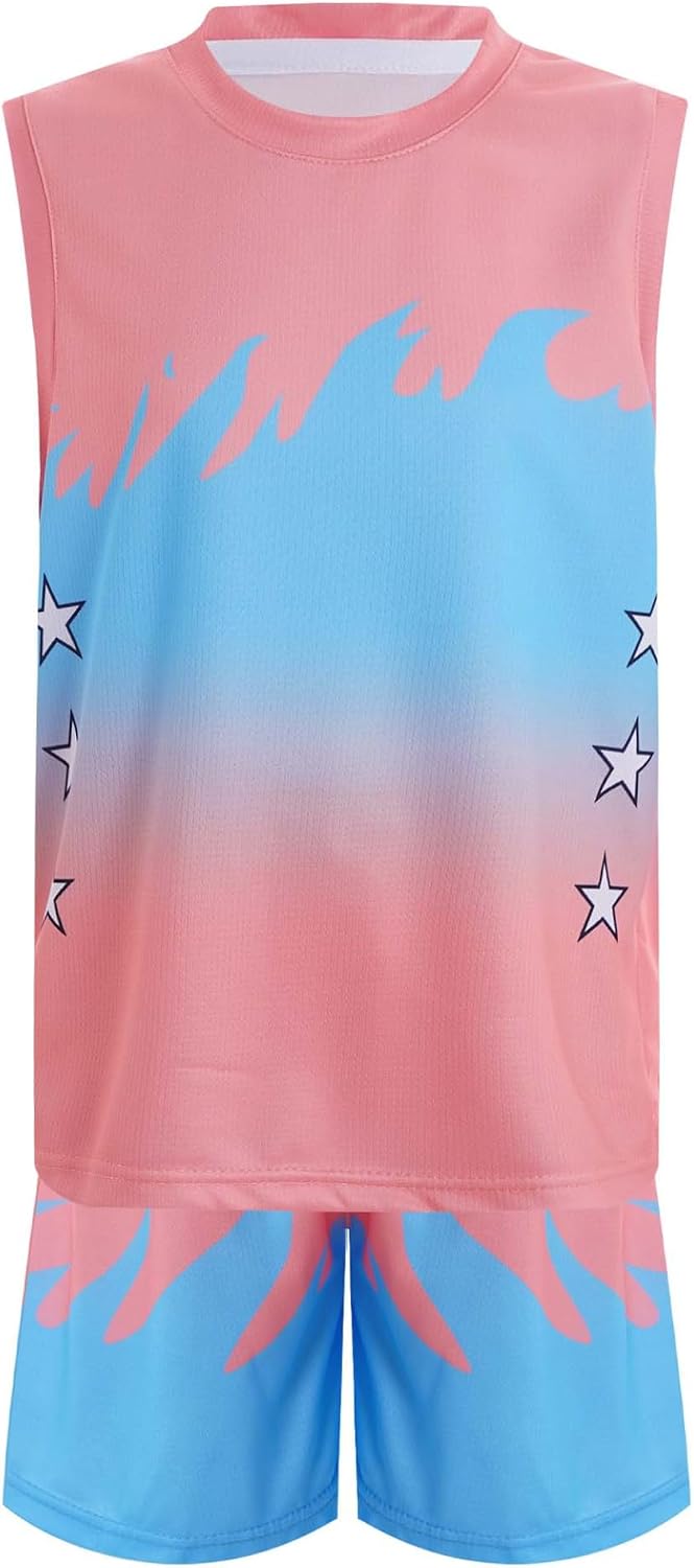 Jugaoge Kids Boys Basketball Kit Sleeveless Basketball Jersey Tank Tops with Shorts Set School PE Tracksuit