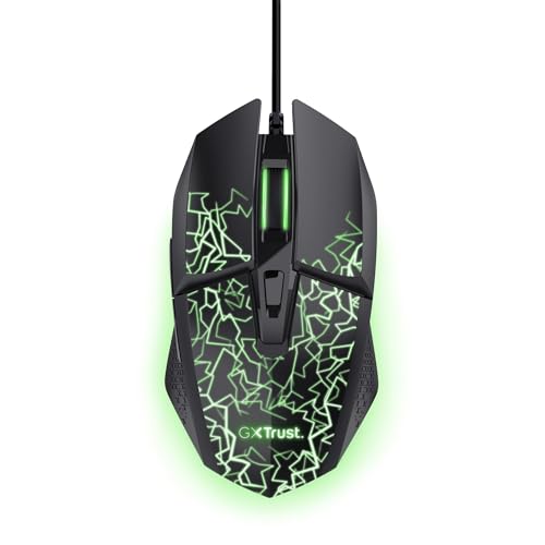 GXTrust 1113 Vylax LED Gaming Maus mit 6 Programmierbare Tasten, Mehrfarbige LED Beleuchtung, 200-6400 DPI, USB Kabel 150 cm, PC Maus mit Integrierte Software für Computer Laptop, Schwarz