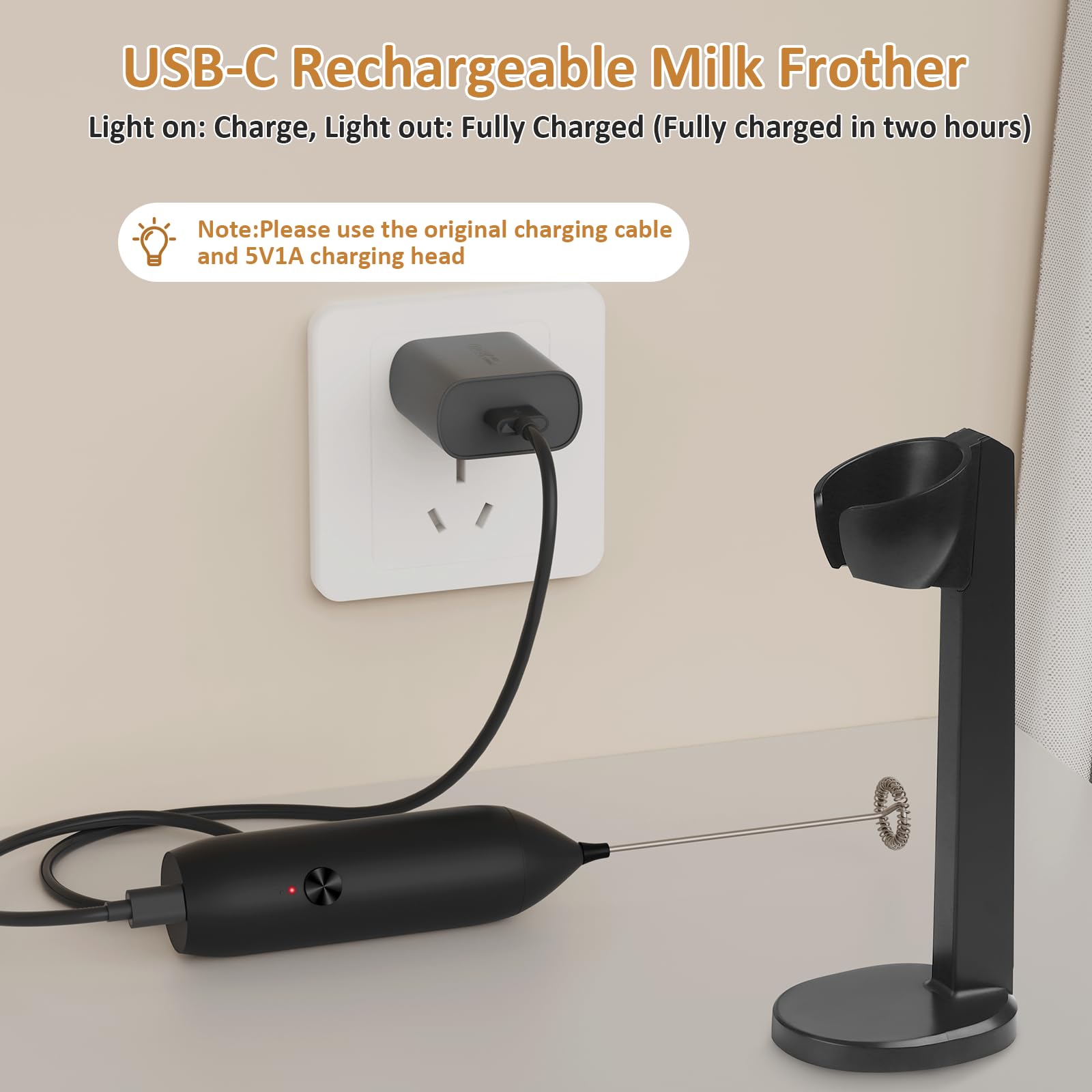 Mousseur à lait portable, mousseur à lait rechargeable pour le café, avec 2 têtes de mélange en Mousseur à lait portable, mousseur à lait rechargeable pour le café, avec 2 têtes de mélange en