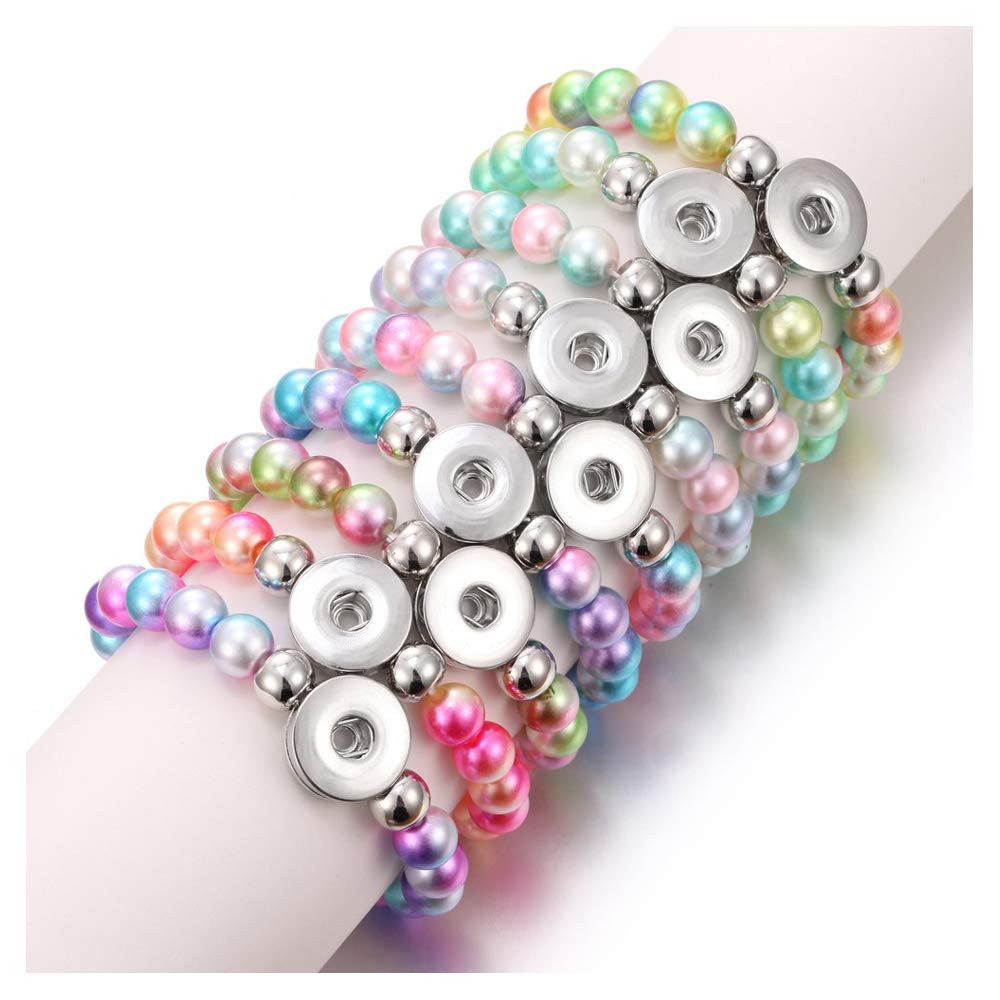 Lovglisten 6pcs Bracelet Colorful Imitation Pearls Bead Snap Bracelet Fit DIY 18mm Snap Button Jewelry Summer Beaded Bracelet(CSZZSZ-6pcs)