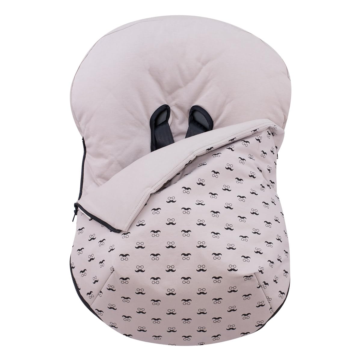 JYOKO KIDS Funda + Saco para portabebés y capazo Bebé Impermeabilizado en su interior, Algodón Orgánico (Beige Bigotes, Algodon)