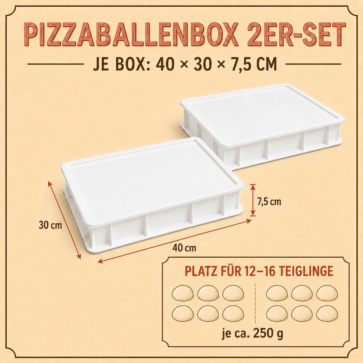 Pizza Lover 2 x pudełko na pizzę z 2 pokrywkami – stabilne pudełko na ciasto do pizzy 30 x 40 x 7,5 cm, pudełko do fermentacji ciasta na pizzę i ciasto, można układać w stos i nadaje się do kontaktu z