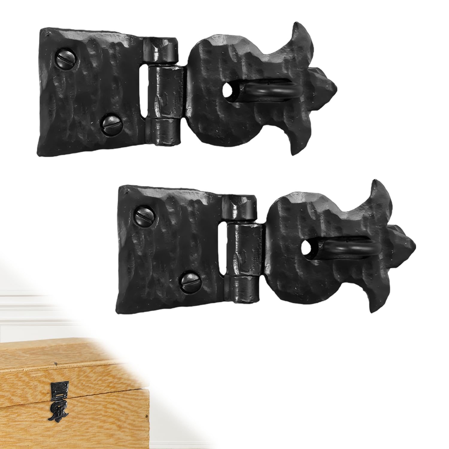 2 Pack 2.75 Inch Furniture Hasp for Gates - Black - Heavy Duty Decorative Metal Hasps - Handmade Rustic Iron Furniture Hasps for Door, Drawer, Chests, Cupboard and Trunks - The Sonora Series