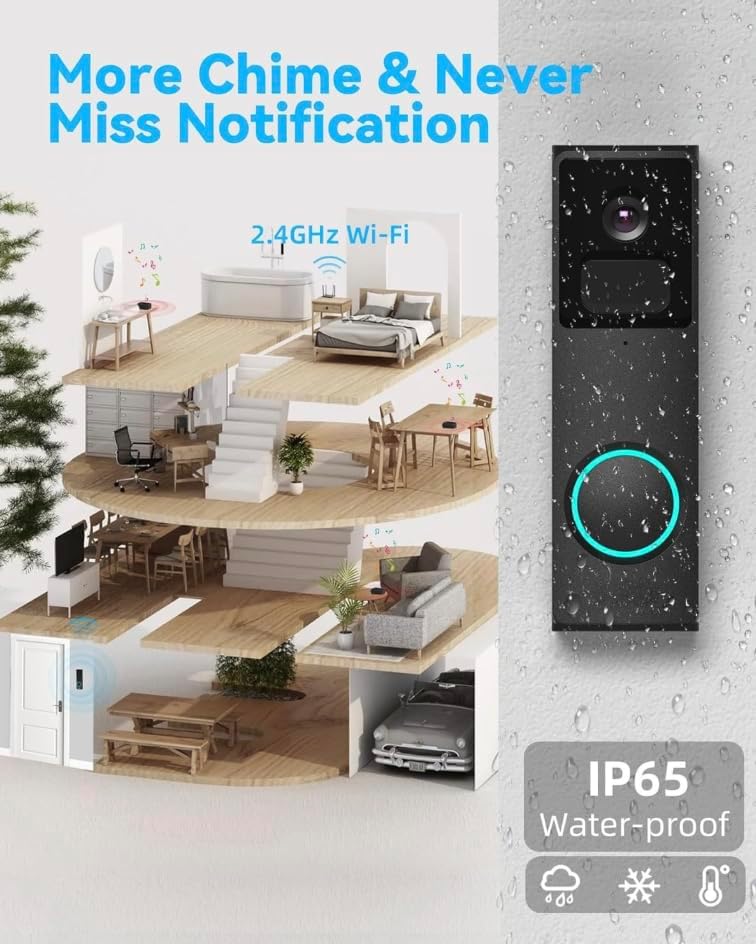 Miniatura 12 de VicoHome - Cámara inalámbrica de timbre de video 2K, funciona con batería, detección humana AI, visión nocturna, audio de 2 vías, sin tarifa