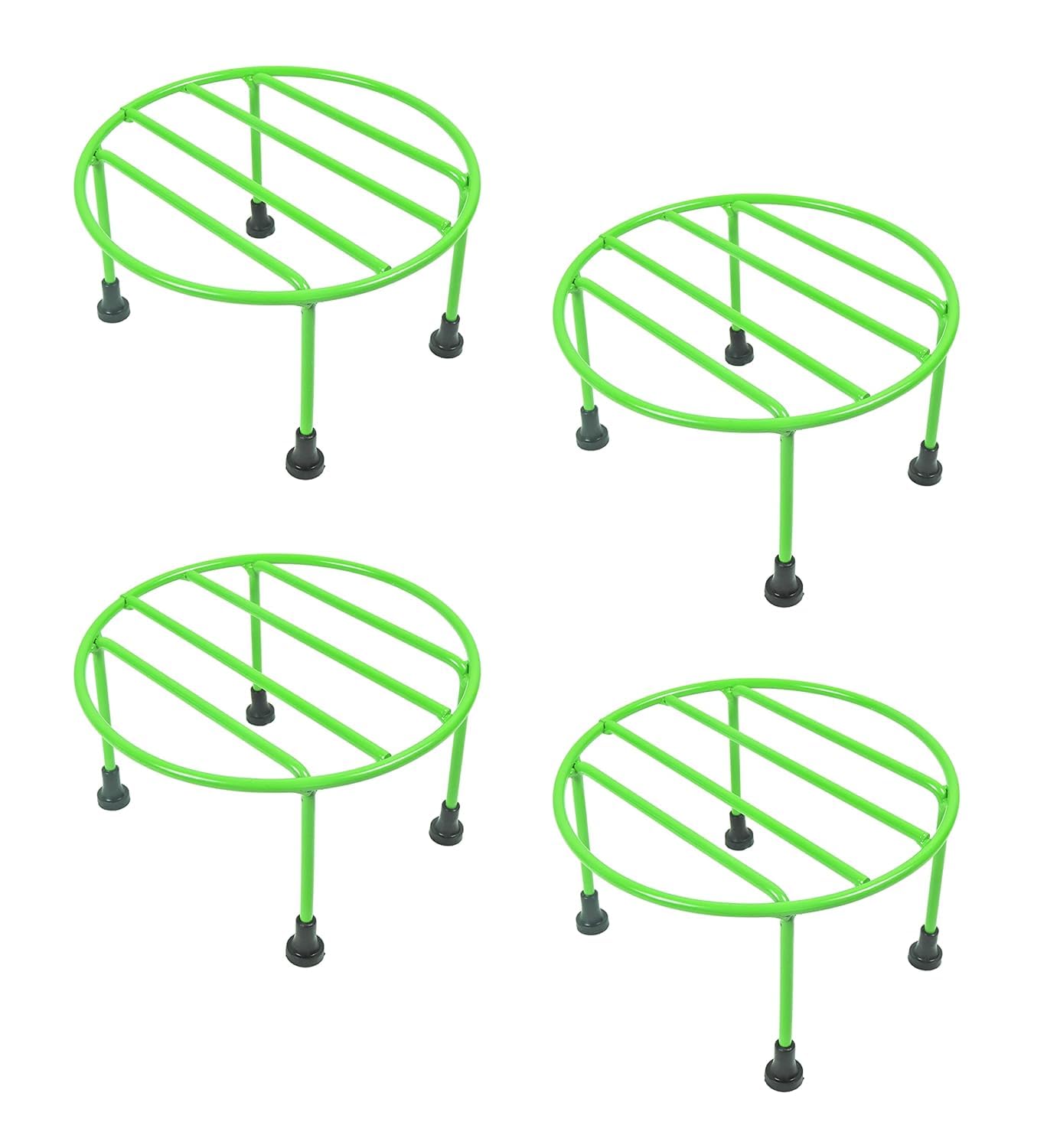 ORILEY Plant Round Stand Galvanised Metal Flower Pot Holder Gamla Support Corner Rack Outdoor Display Shelf for Home Garden Balcony Decoration - (Pack of 4, Green)