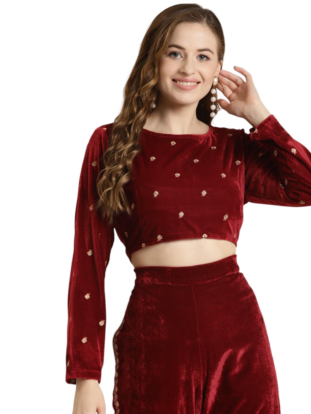 shae by sassafras Women Full Sleeve Embroidered Velvet Crop Top-picture-36
