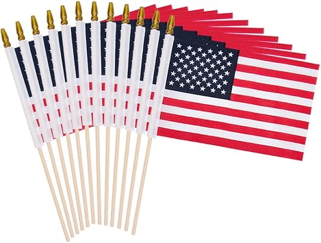 12 Pack Small American Flags on Stick Small US Flags/Mini American Flags for Outside 8x12 Inch American Hand Held Stick Flags with Kid-Safe Spear Top, Patriotic Veterans Day Decorations, 4th of July Decorations