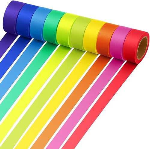 Piokio Paquete múltiple de 10 rollos de cinta washi de colores, 164 pies x 0.6 pulgadas de ancho, juego de cinta de color sólido arcoíris para