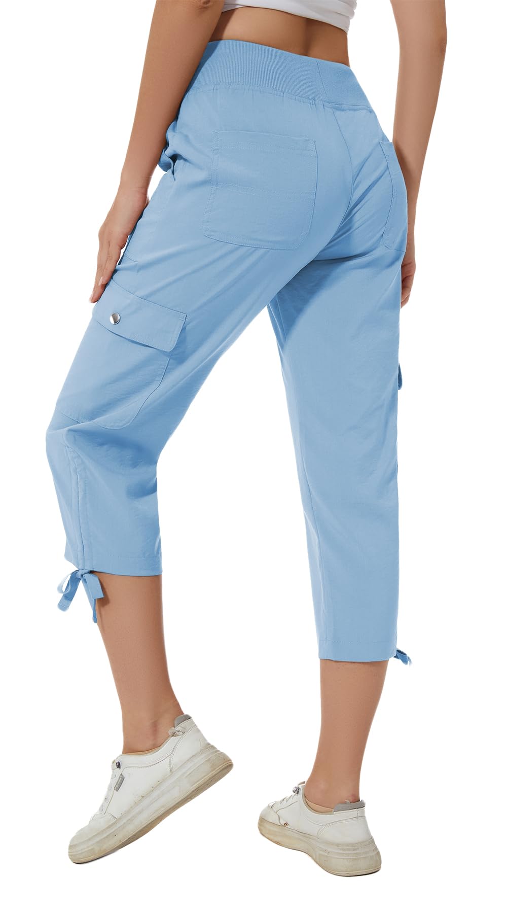 Huayuzh Damen Cargo Caprihose Wanderhose 3/4 Hose Sommer Cargohose Leichte Atmungsaktiv Athletisch Reisen Lässig Outdoorhose