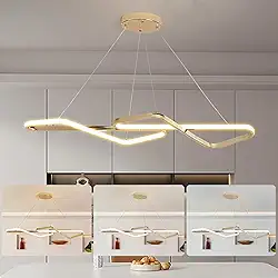 TONGCIYU Lustres para sala de jantar modernos,dimerizável Lustre pendente sala de jantar,lustre pendente com controle remoto (Ouro Polido,L84xcmW28cm 28W)