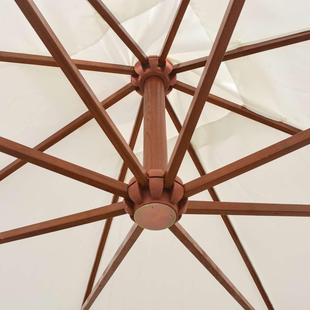 Ombrellone da giardino, 300 x 300 cm, struttura in legno, colore bianco, resistente ai raggi UV, con manovella, protezione dal vento, ombreggiatura, balcone, spiaggia, campeggio