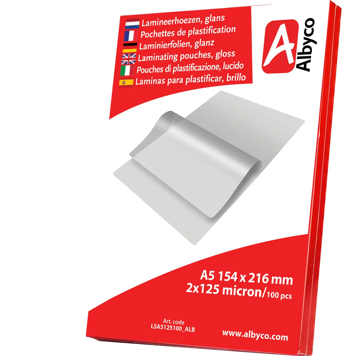 Albyco Laminierfolien, Laminiertaschen - Format A5, 154x216 mm - Dicke 2x125 (250) Mikron - Glänzend - 100 Stück - Transparent