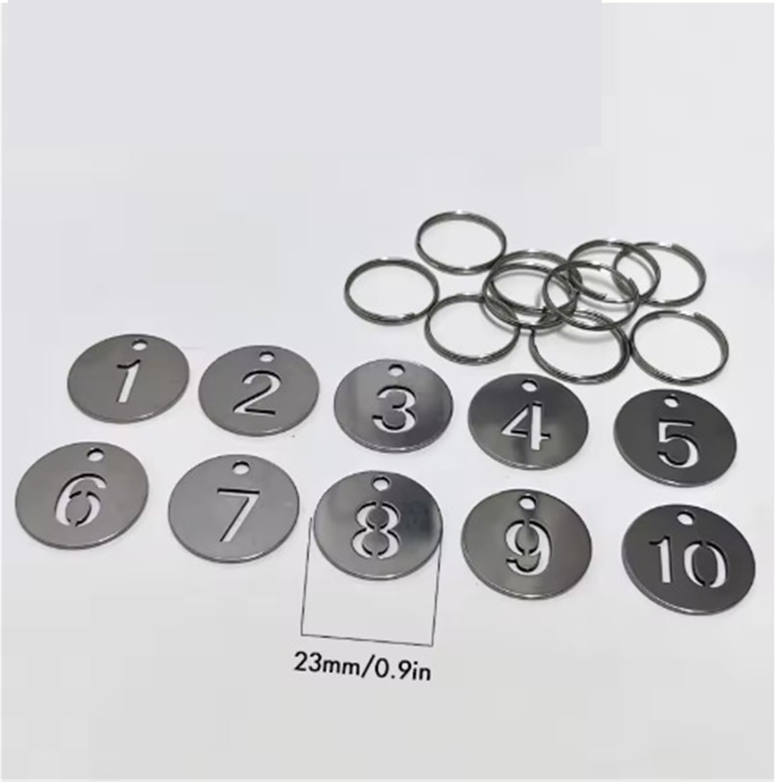 Etiquetas de plástico para números de identificación, 100 unidades, acero inoxidable, 23 mm, redondas, llaveros, cadenas de dulces, regalos de joyería para restaurante, cafetería, taquillas, hoteles