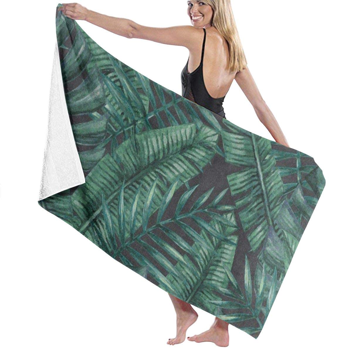 Beach Bath Towel Watercolor Tropical Palm Tree Leaves Personalized Custom Women Men Quick Dry Lightweight Beach & Bath Blanket Great for Beach Trips, Pool, Swimming and Camping 31"x51"