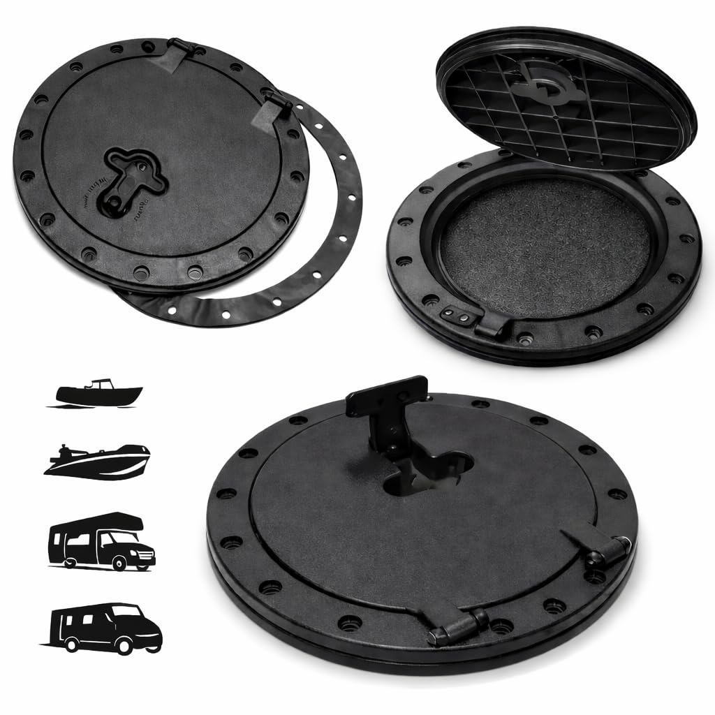 11" Deck Hatch Cover Black ABS Inspection Plate 28cm Waterproof Kayak Canoe Boat RV Marine Access Hatch with Rubber Seal
