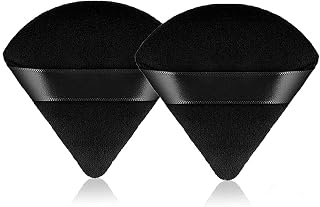 Powder Puff Face Cosmetic Washable Reusable Soft Triangle Powder Puffs Washable Reusable Velour Cotton Puff Setting Makeup Sponge for Under Eyes and Face Corners Body Loose Powder Makeup Tool (2 Pcs)