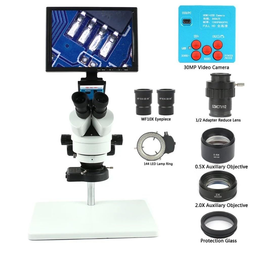 Microscopio Estereoscópico Trinocular De 30 Mp, 3.5-90 Aumentos, Pantalla Lcd De 10 Pulgadas, Soporte, Lente, Cámara De Video Digital Hdmi Para Reparación De Teléfonos Celulares Y Herramientas.